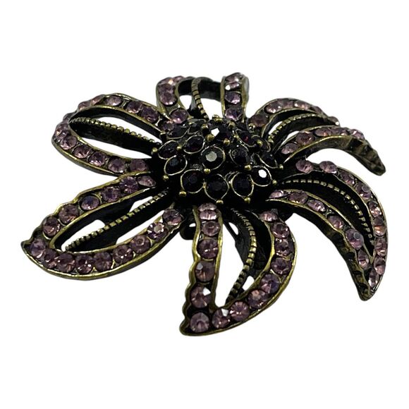 Pink Purple Rhinestone Brooch Pin Flower Shape Large 2" Statement Piece Vintage - Picture 6 of 7